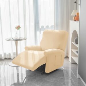 Beige Stretch Fabric Recliner Armchair Cover