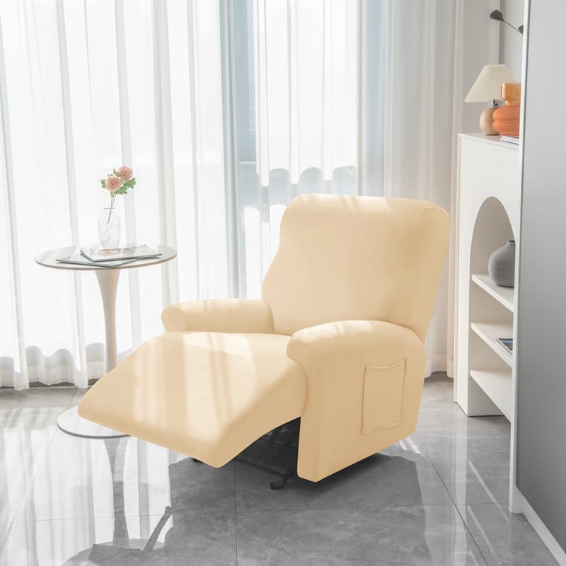 Beige Stretch Fabric Recliner Armchair Cover 1 Beige Stretch Fabric Recliner Armchair Cover