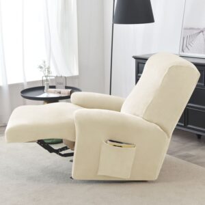 Beige Velvet Recliner Armchair Cover