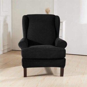 Black Stretch Fabric Wingback Armchair Cover