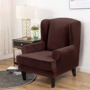 Brown Velvet Wingback Armchair Cover
