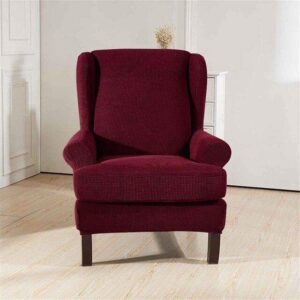 Burgundy Stretch Fabric Wingback Armchair Cover
