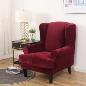 Burgundy Velvet Wingback Armchair Cover