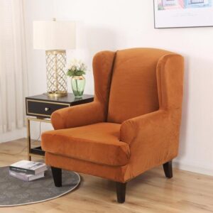 Burnt Orange Velvet Wingback Armchair Cover