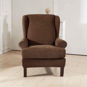 Coffee Brown Stretch Fabric Wingback Armchair Cover