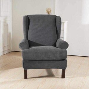 Grey Stretch Fabric Wingback Armchair Cover