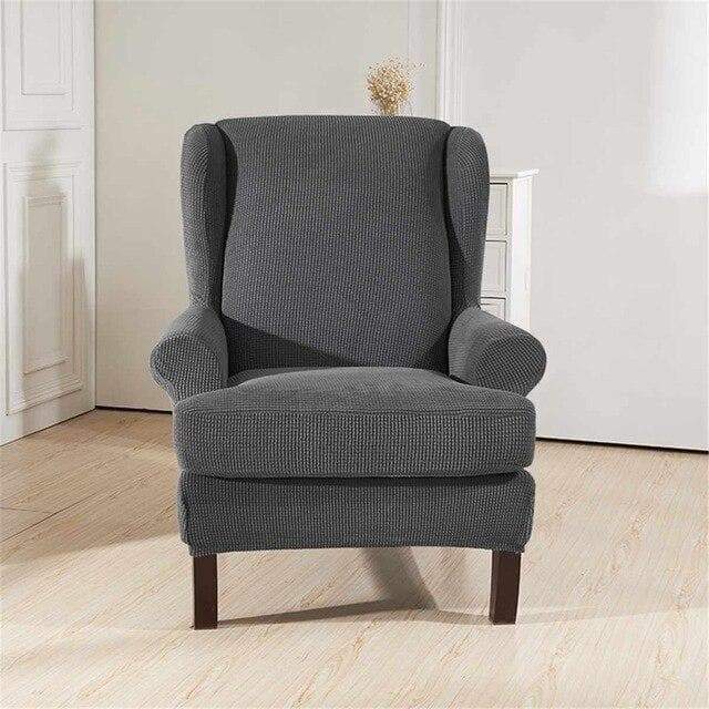 Grey Stretch Fabric Wingback Armchair Cover 1 Grey Stretch Fabric Wingback Armchair Cover