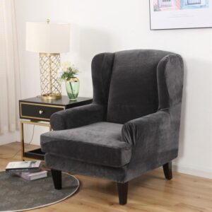 Grey Velvet Wingback Armchair Cover
