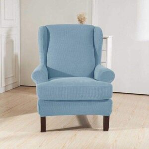 Light Blue Stretch Fabric Wingback Armchair Cover