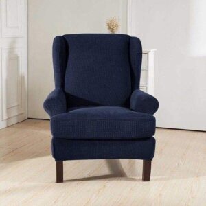 Midnight Blue Stretch Fabric Wingback Armchair Cover
