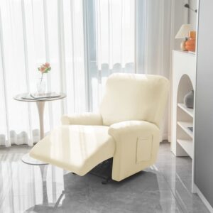 Off-White Stretch Fabric Recliner Armchair Cover