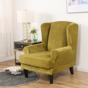 Olive Green Velvet Wingback Armchair Cover