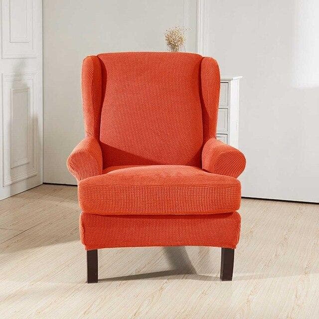 Orange Stretch Fabric Wingback Armchair Cover 1 Orange Stretch Fabric Wingback Armchair Cover