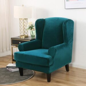 Teal Blue Velvet Wingback Armchair Cover