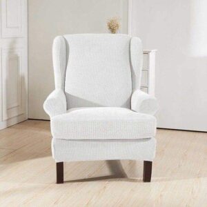 White Stretch Fabric Wingback Armchair Cover